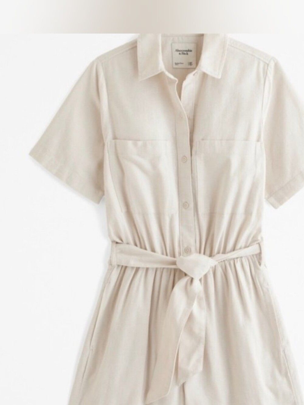 Abercrombie & Fitch Linen Beige Utility Romper Jumpsuit Tie Waist Medium Tall